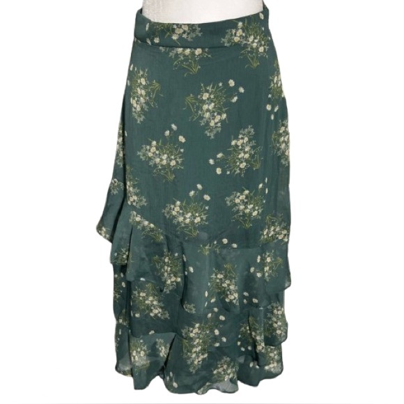 NWT KI AMI SKIRT FRANCESCA’S SMALL GREEN FLORAL LONG MAXI RUFFLED BOHO COTTAGE - Picture 1 of 16